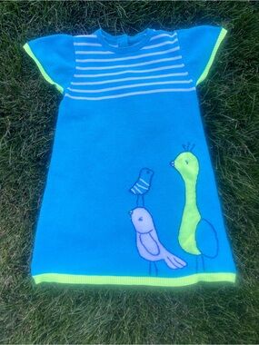 Gymboree Teal Knit Sweater Dress with cute bird stitch